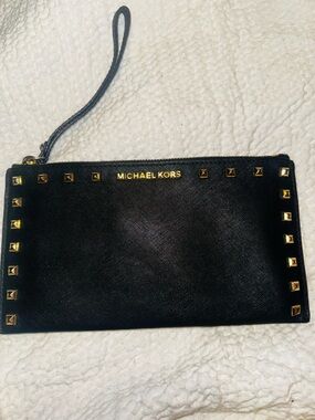 Michael Kors Black Wristlet with Gold Stud Accents